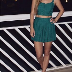 Green Button-Up Crop Top and Skirt Set